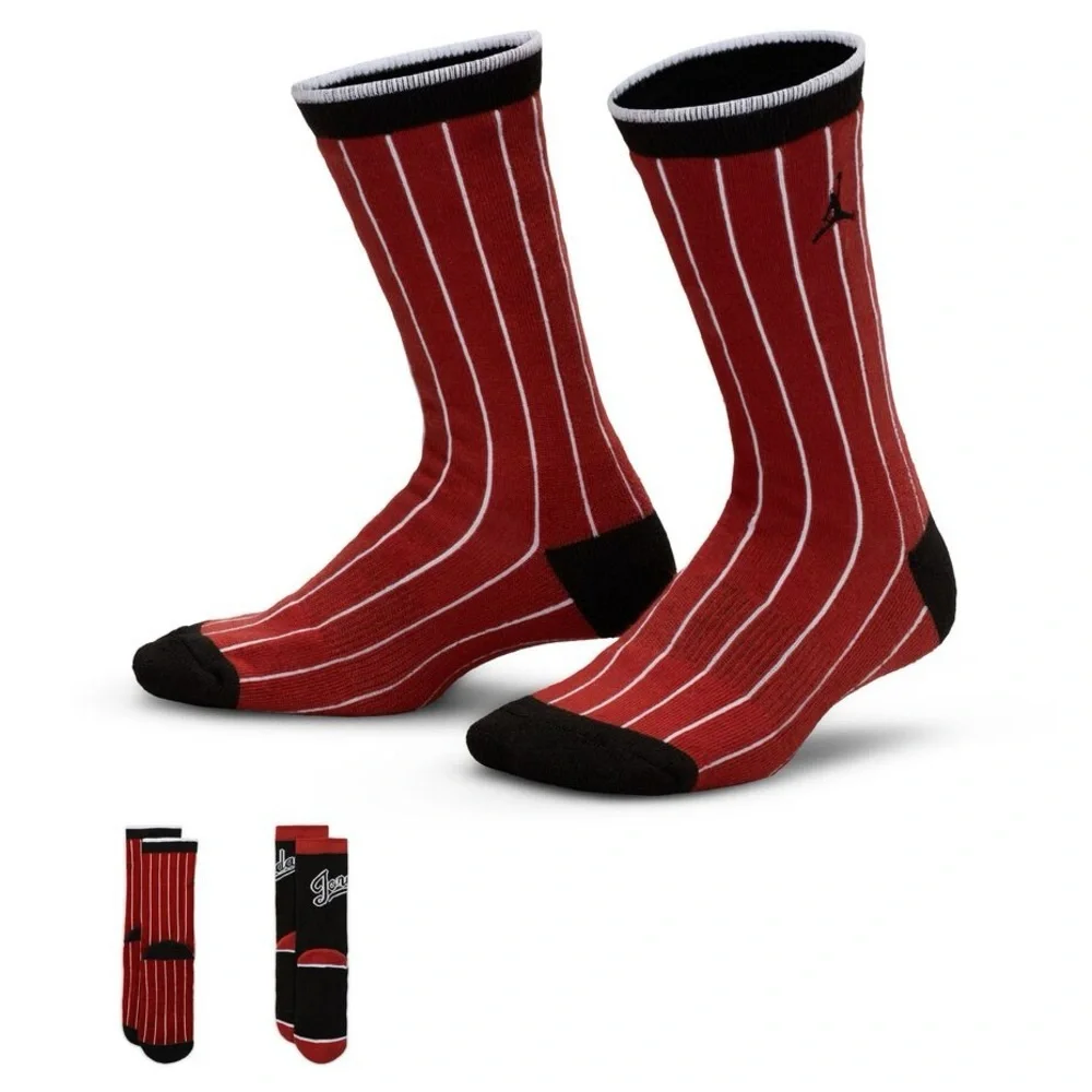 Jordan MVP Socks Big Kids 3Y-5Y Small Dune Red Striped Solid Crew Socks 2 Pairs